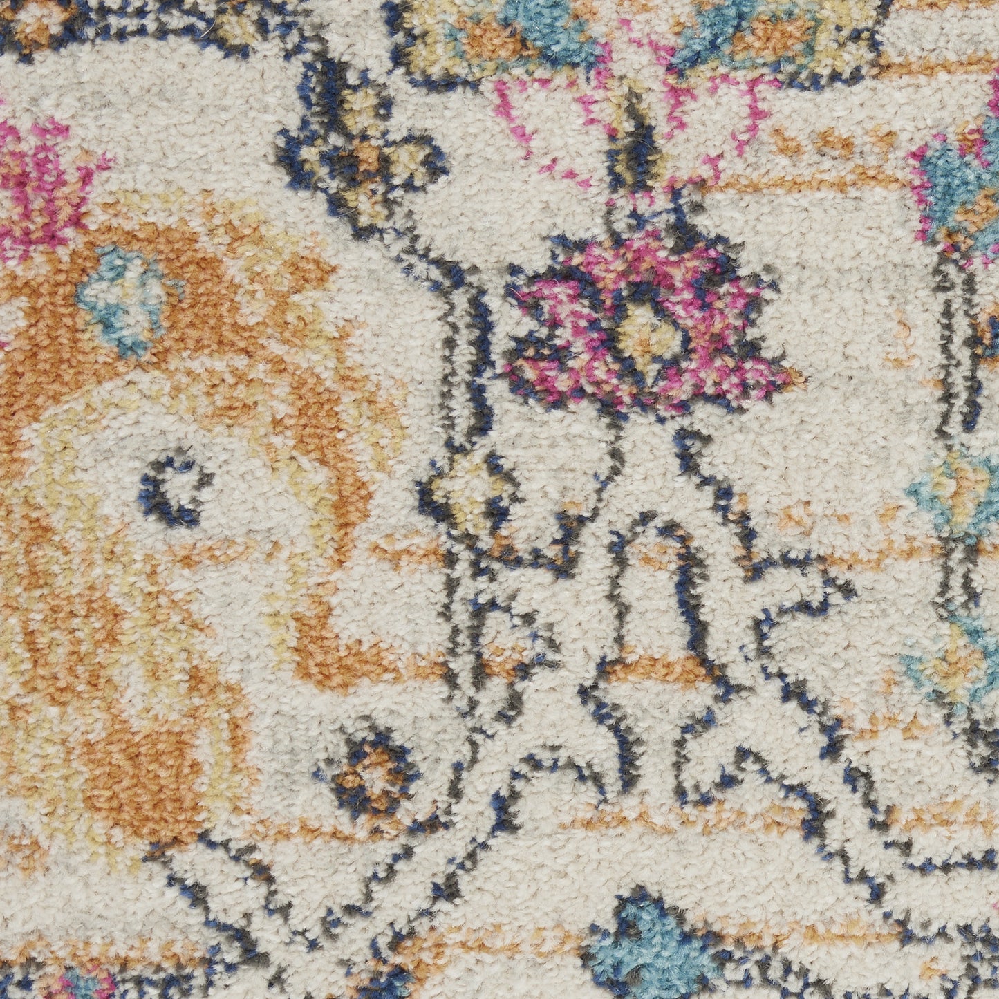 7' X 10' Orange And Ivory Floral Power Loom Area Rug