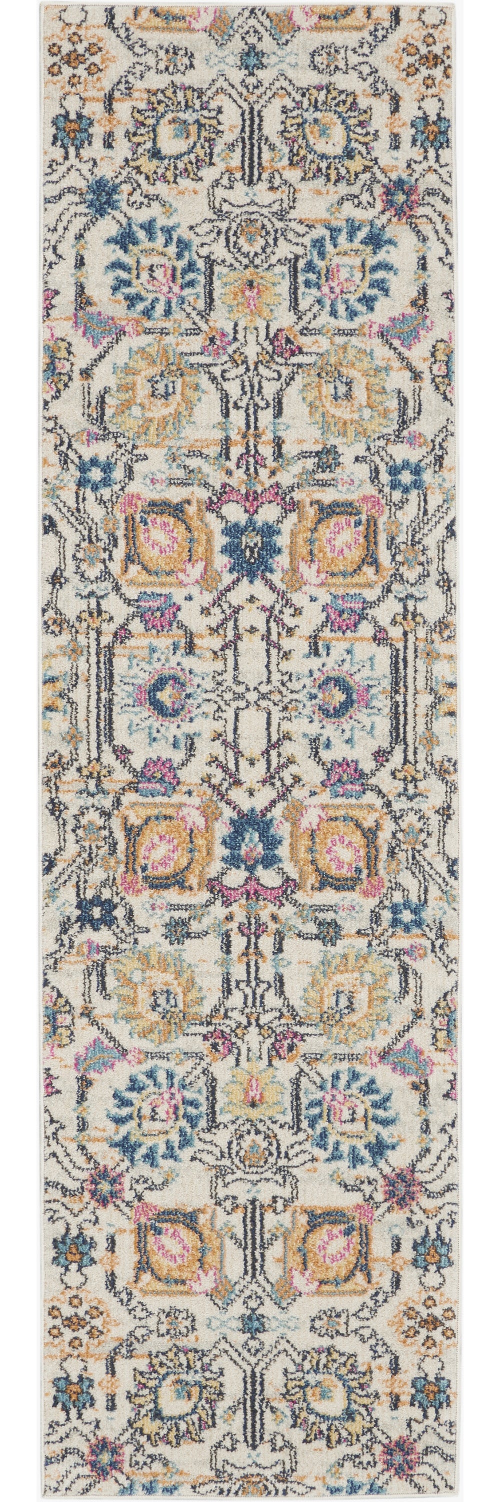 7' X 10' Orange And Ivory Floral Power Loom Area Rug