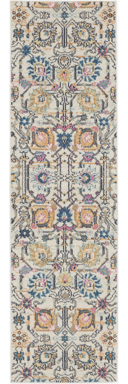 7' X 10' Orange And Ivory Floral Power Loom Area Rug