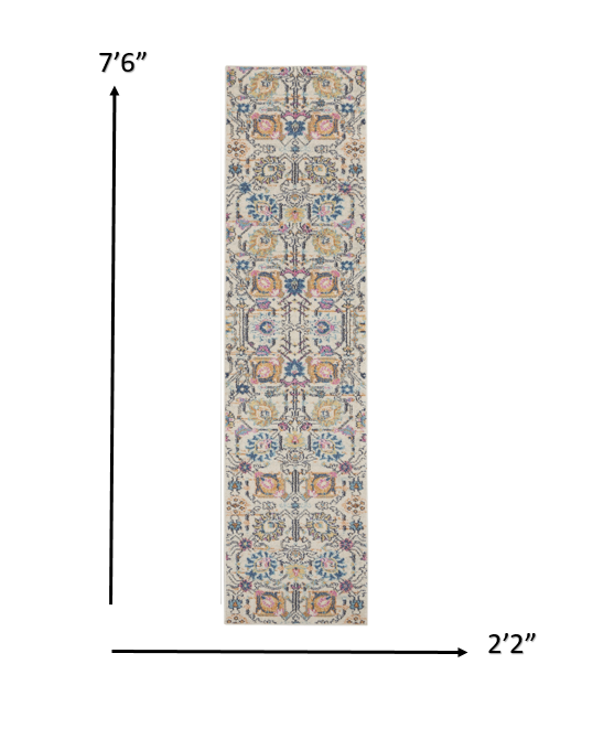 7' X 10' Orange And Ivory Floral Power Loom Area Rug