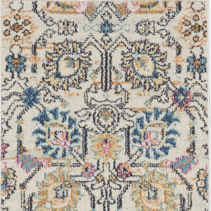 7' X 10' Orange And Ivory Floral Power Loom Area Rug