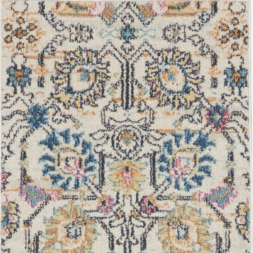 7' X 10' Orange And Ivory Floral Power Loom Area Rug