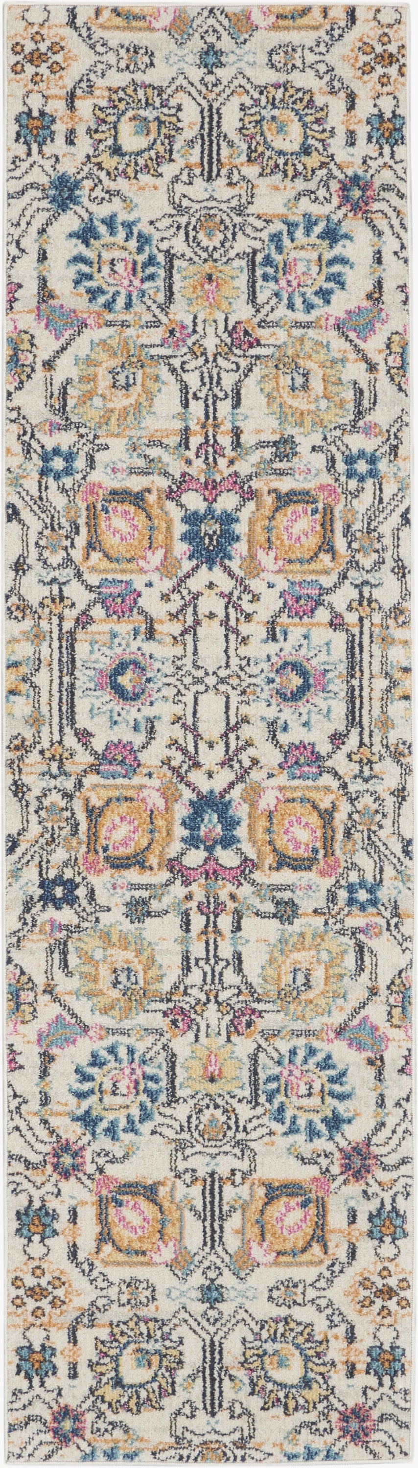 7' X 10' Orange And Ivory Floral Power Loom Area Rug