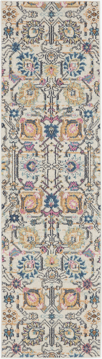 7' X 10' Orange And Ivory Floral Power Loom Area Rug