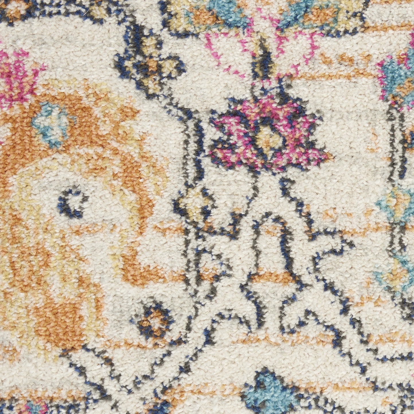 4' X 6' Orange And Ivory Floral Power Loom Area Rug