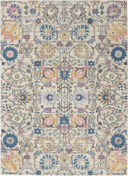 4' X 6' Ivory And Blue Floral Area Rug