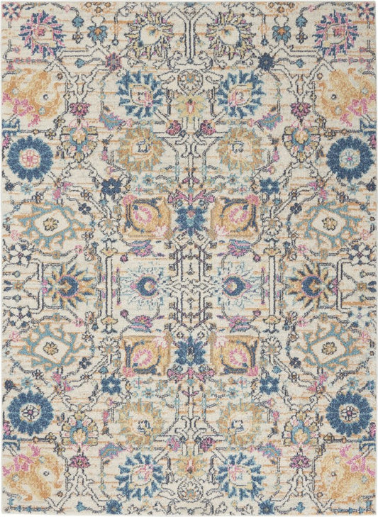 4' X 6' Ivory And Blue Floral Area Rug