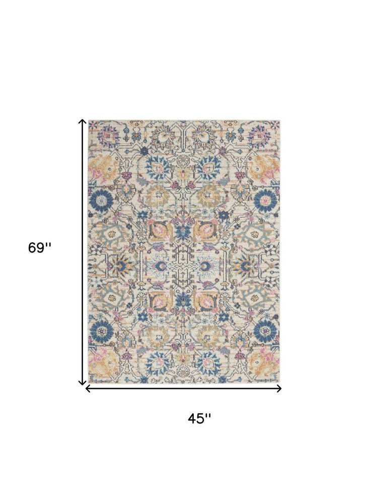 4' X 6' Ivory And Blue Floral Area Rug