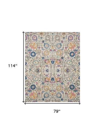 2' X 3' Ivory And Blue Floral Area Rug