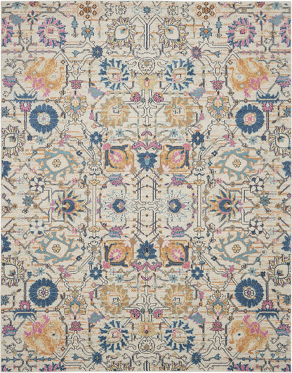 7' X 10' Orange And Ivory Floral Power Loom Area Rug