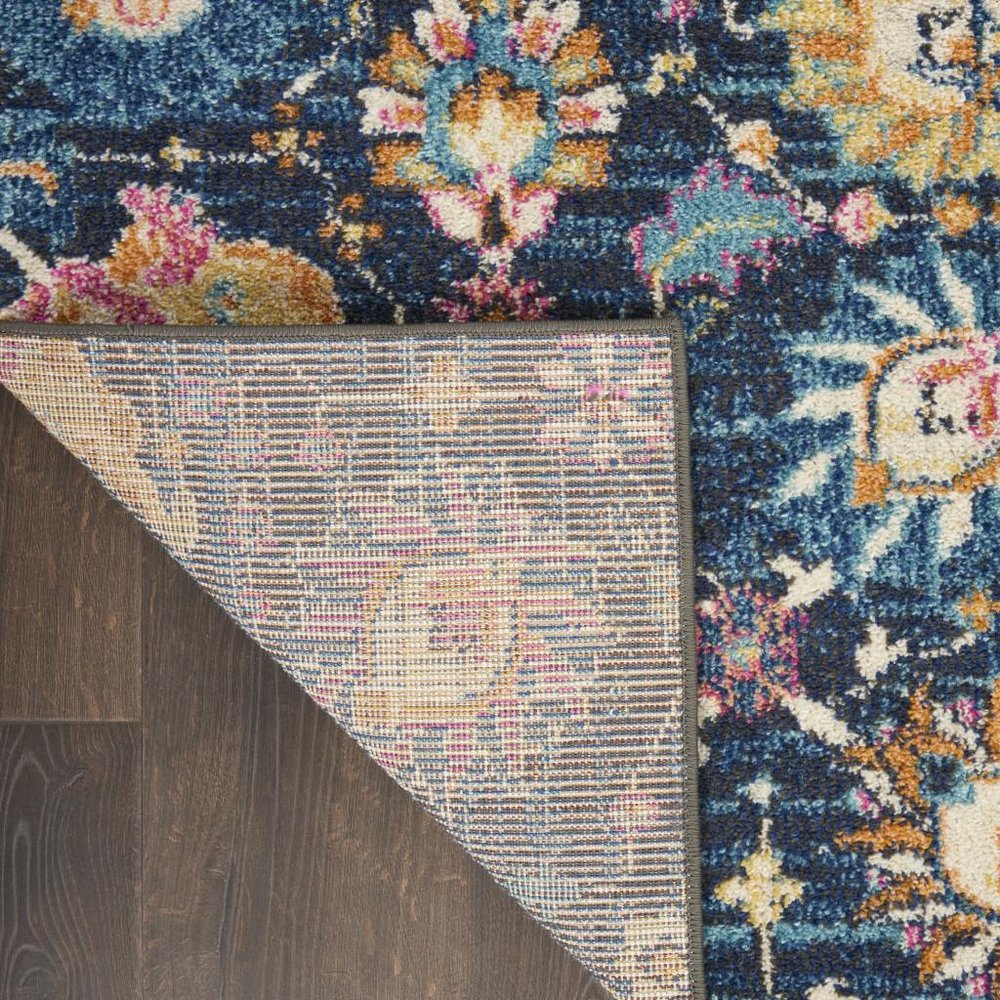 5' Navy Blue Yellow And Pink Floral Round Rug
