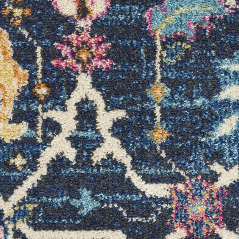 5' Navy Blue Yellow And Pink Floral Round Rug