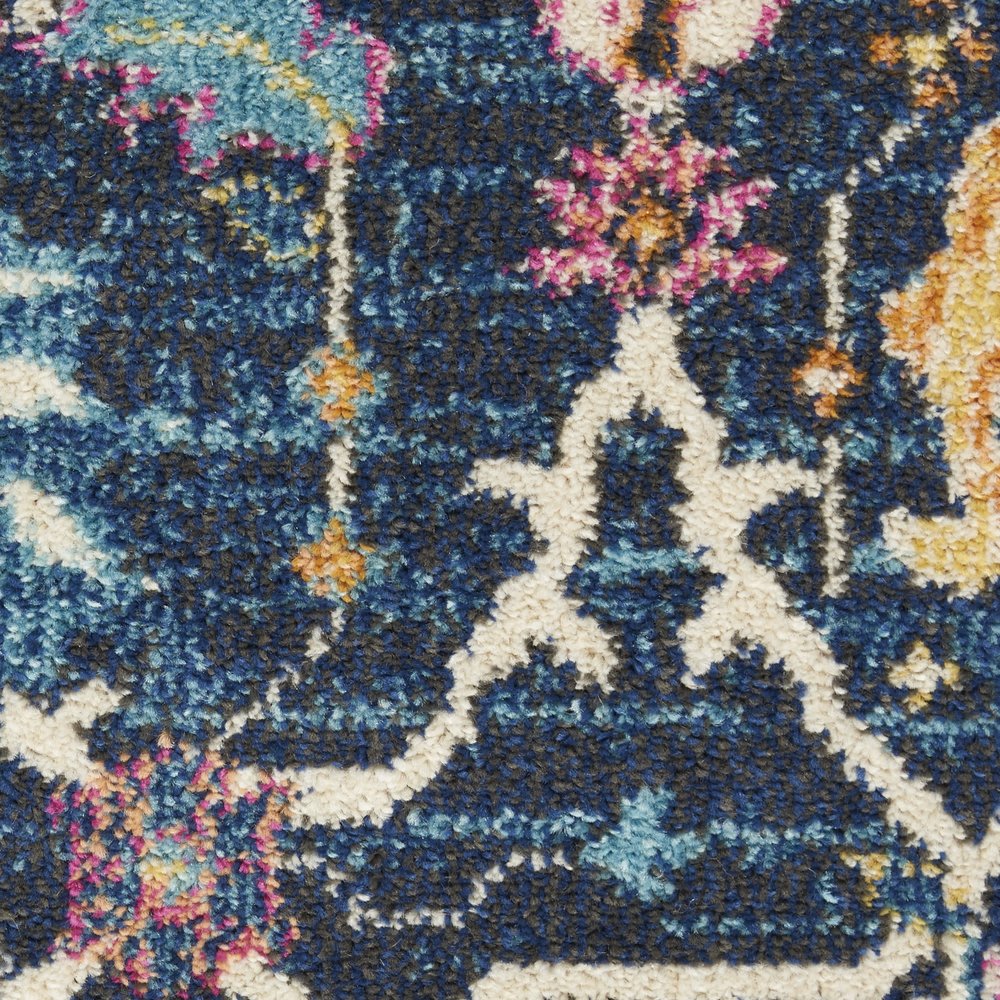 8' Navy Blue Yellow And Pink Floral Runner Rug