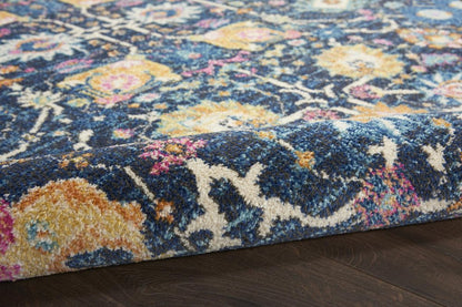 5' X 7' Navy Blue Yellow And Pink Floral Area Rug