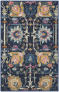 5' X 7' Navy Blue Yellow And Pink Floral Area Rug