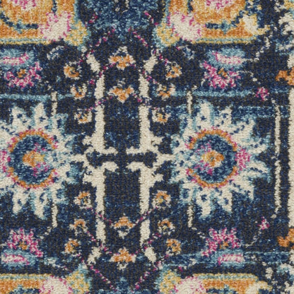 5' X 7' Navy Blue Yellow And Pink Floral Area Rug