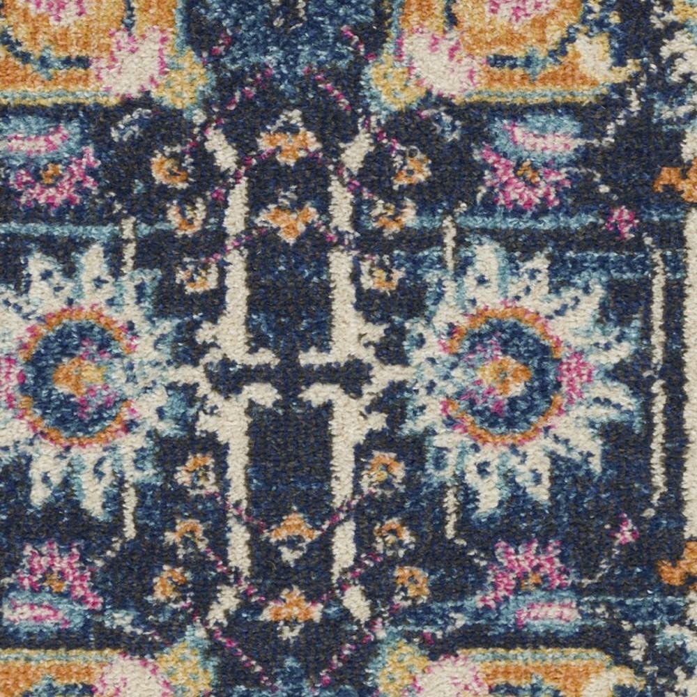 5' Navy Blue Yellow And Pink Floral Round Rug
