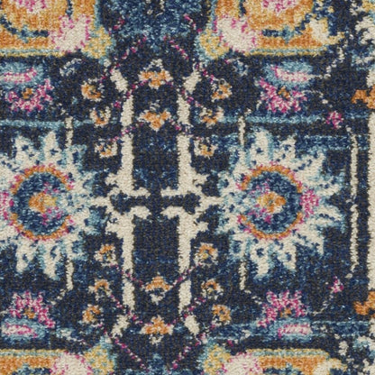 5' Navy Blue Yellow And Pink Floral Round Rug
