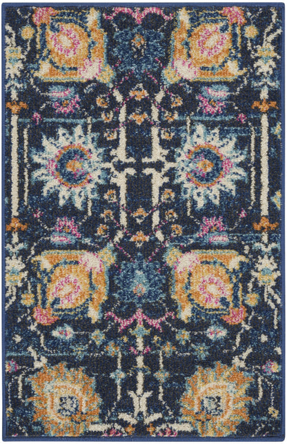 7' X 10' Navy Blue Floral Power Loom Area Rug