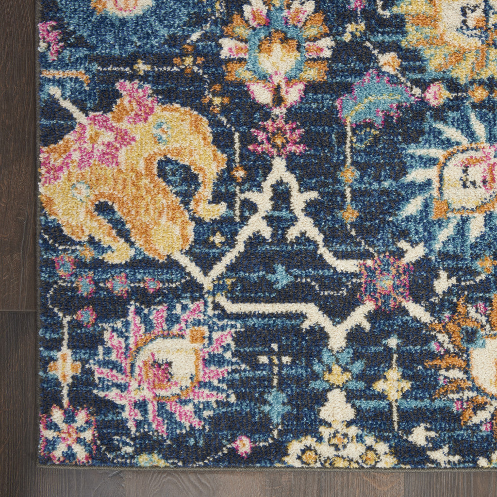 7' X 10' Navy Blue Floral Power Loom Area Rug