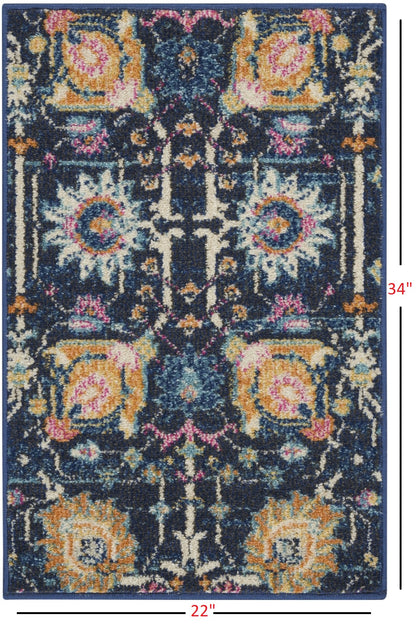 7' X 10' Navy Blue Floral Power Loom Area Rug