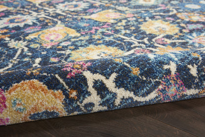 7' X 10' Navy Blue Floral Power Loom Area Rug