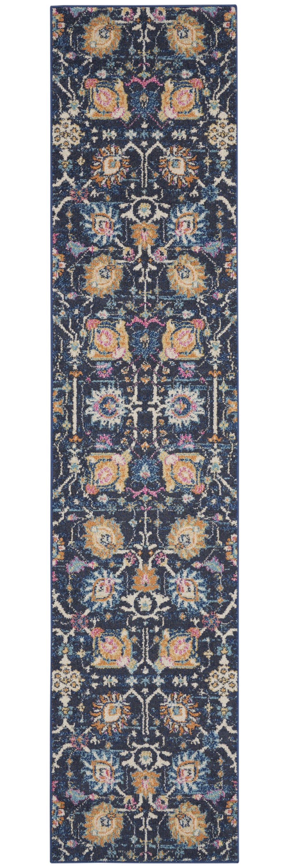 7' X 10' Navy Blue Floral Power Loom Area Rug