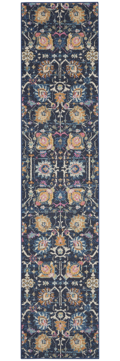 7' X 10' Navy Blue Floral Power Loom Area Rug