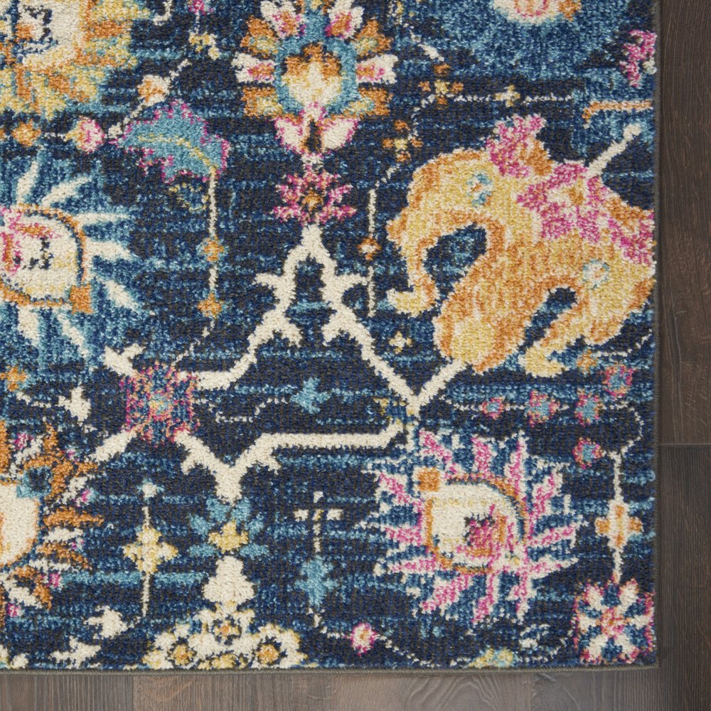5' X 7' Navy Blue Yellow And Pink Floral Area Rug