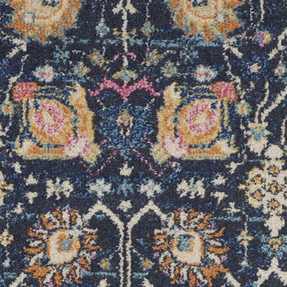5' Navy Blue Yellow And Pink Floral Round Rug
