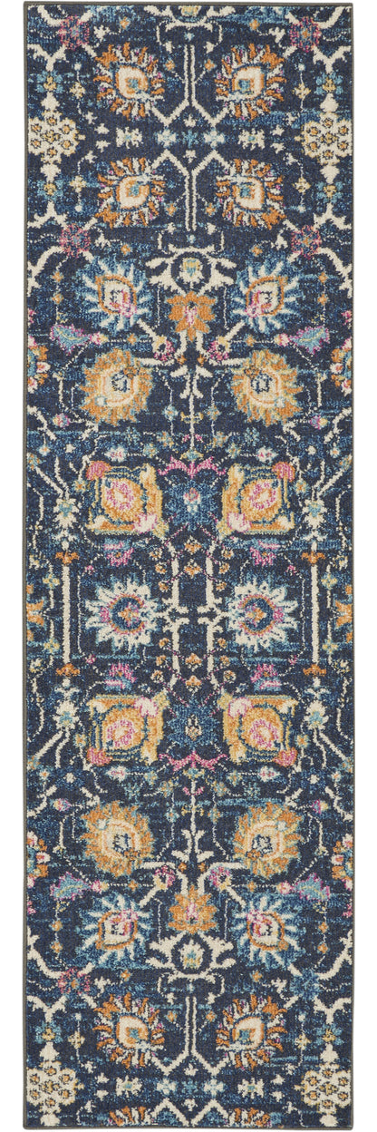 7' X 10' Navy Blue Floral Power Loom Area Rug