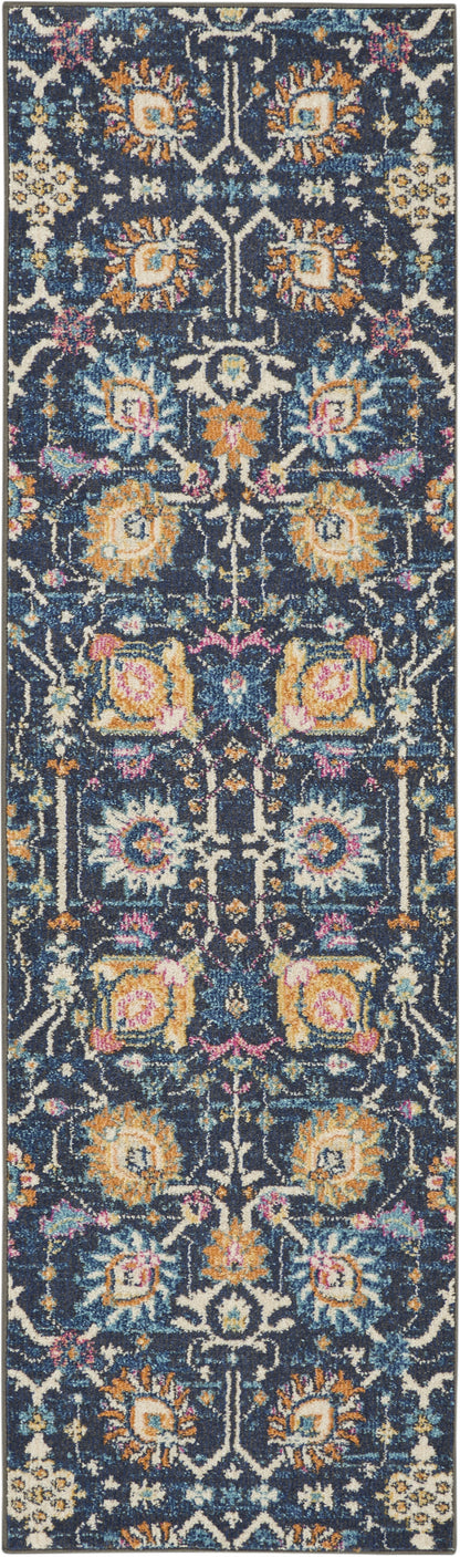 7' X 10' Navy Blue Floral Power Loom Area Rug