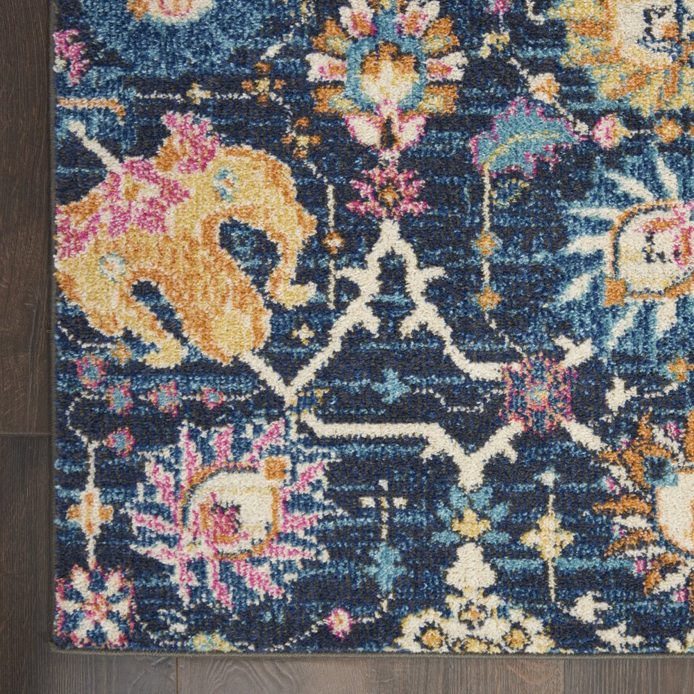 4' X 6' Navy Blue Yellow And Pink Floral Area Rug