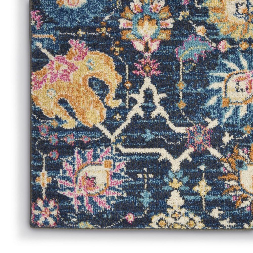 4' X 6' Navy Blue Yellow And Pink Floral Area Rug