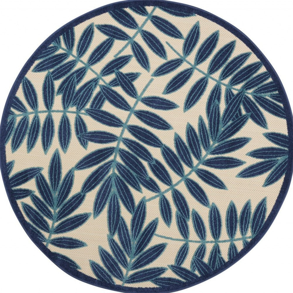 7' X 10' Blue And Ivory Floral Indoor Outdoor Area Rug