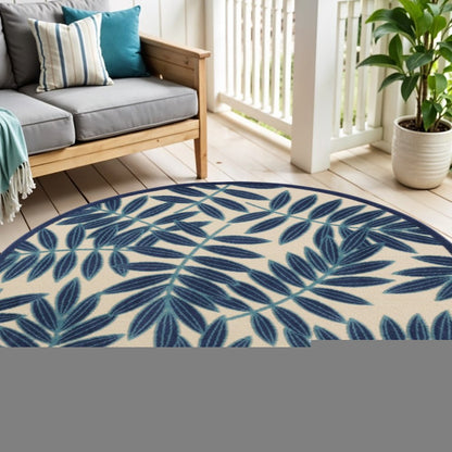 7' X 10' Blue And Ivory Floral Indoor Outdoor Area Rug
