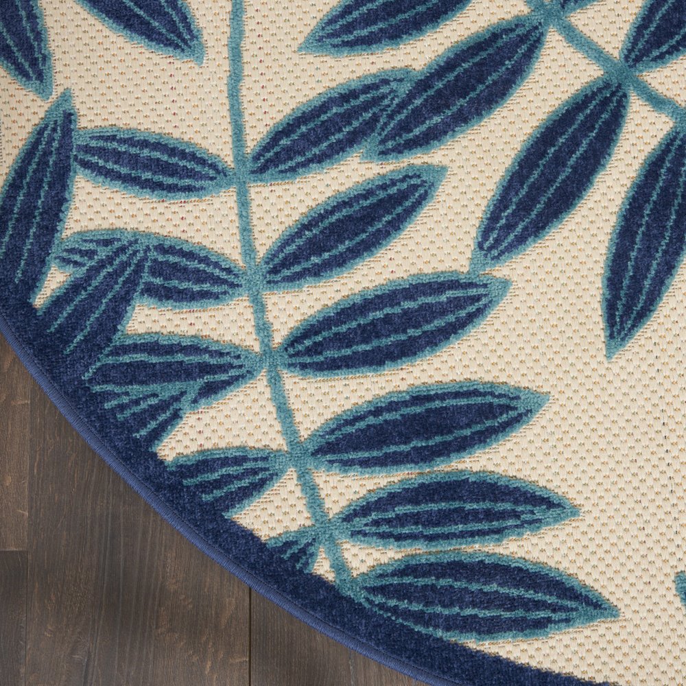5' X 5' Blue And Ivory Round Floral Indoor Outdoor Area Rug