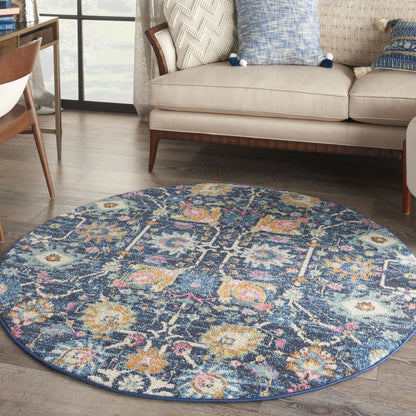 7' X 10' Navy Blue Floral Power Loom Area Rug