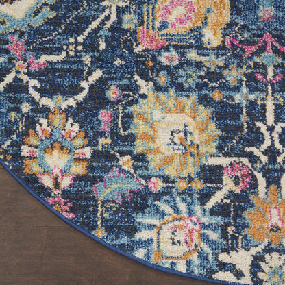 7' X 10' Navy Blue Floral Power Loom Area Rug