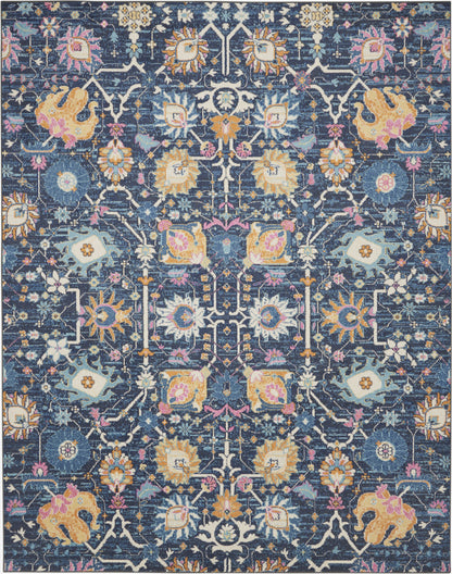 7' X 10' Navy Blue Floral Power Loom Area Rug