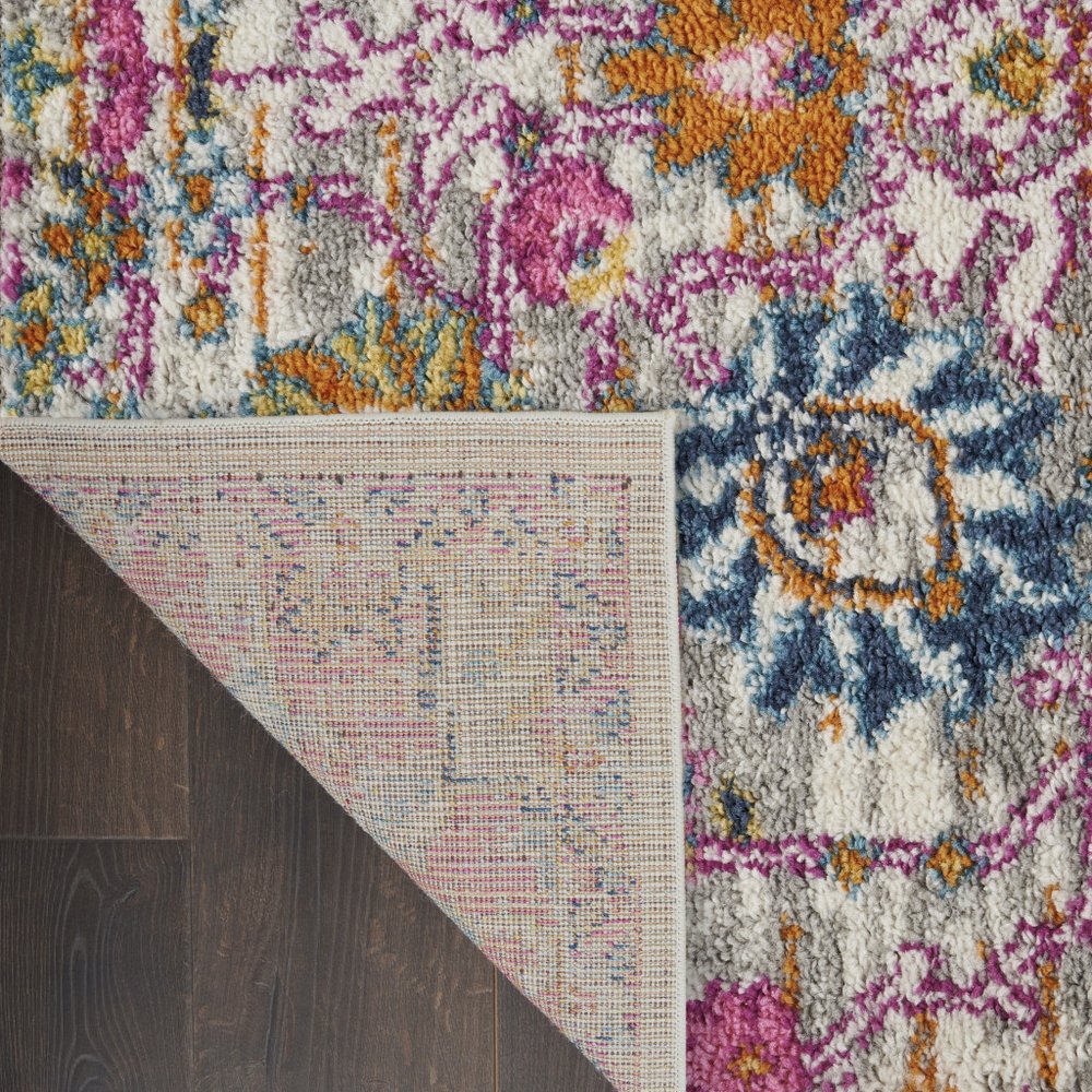 7' X 10' Silver Gray And Pink Floral Distressed Area Rug