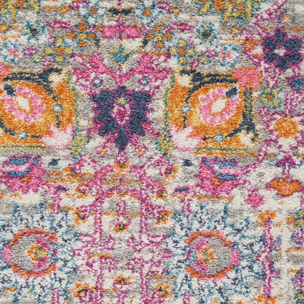 2' X 3' Silver Gray And Pink Floral Distressed Area Rug