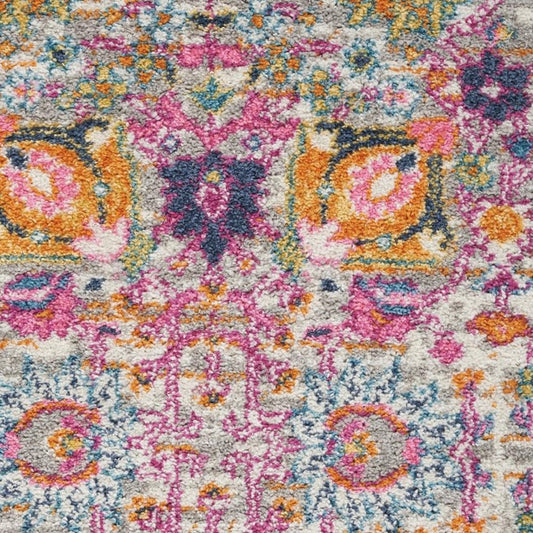 5' X 7' Gray And Pink Floral Distressed Area Rug