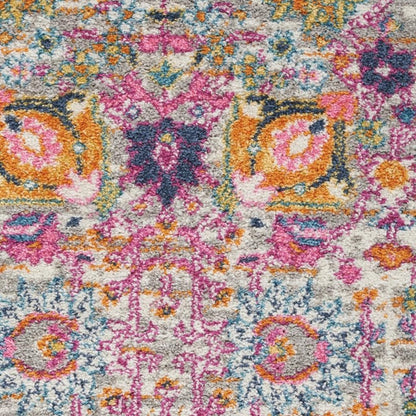 7' X 10' Silver Gray And Pink Floral Distressed Area Rug