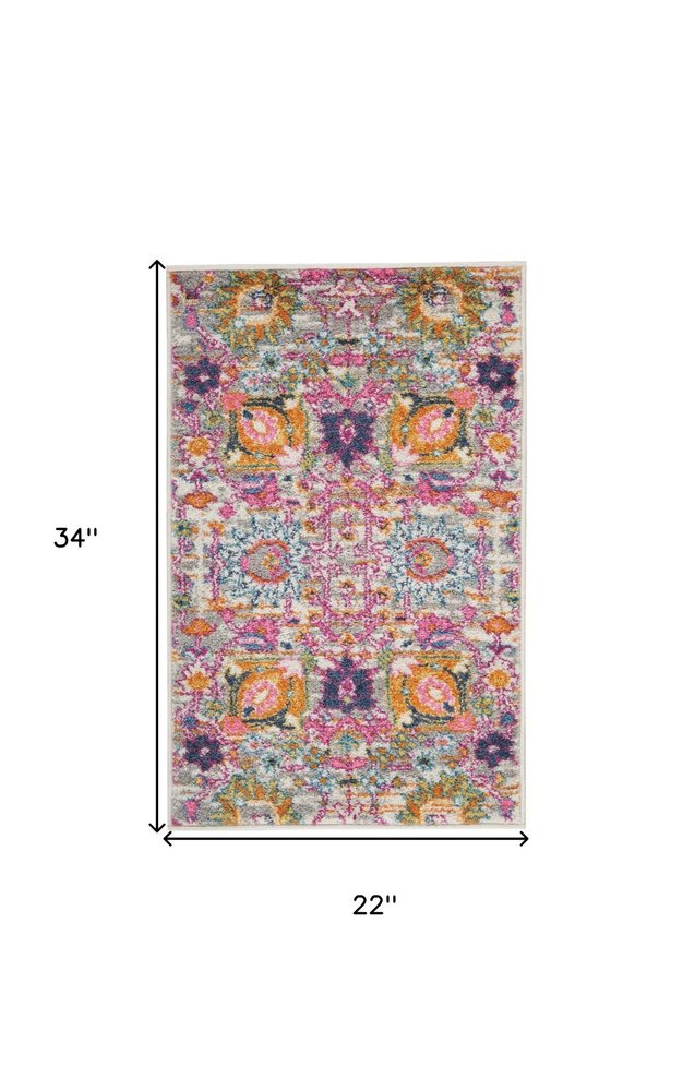 5' X 7' Gray And Pink Floral Distressed Area Rug