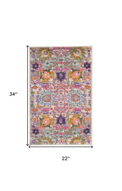 5' X 7' Gray And Pink Floral Distressed Area Rug