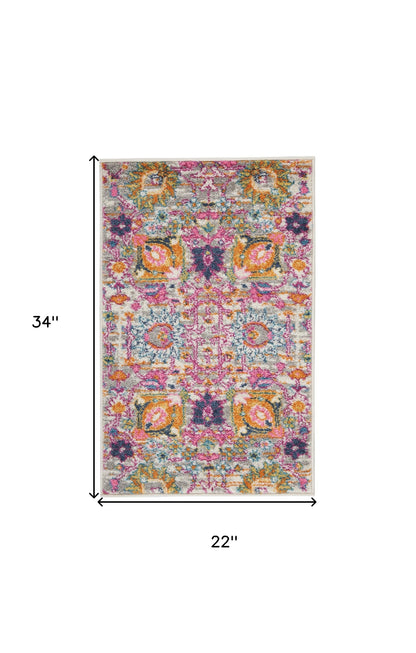 4' X 6' Silver Gray And Pink Floral Distressed Area Rug
