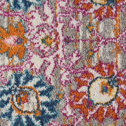 7' X 10' Silver Gray And Pink Floral Distressed Area Rug