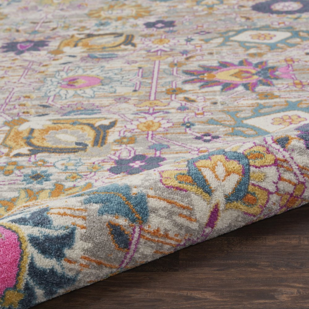8' X 10' Silver Gray And Pink Floral Distressed Area Rug