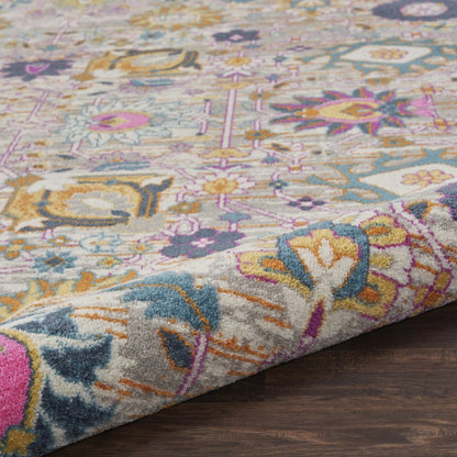 5' X 7' Gray And Pink Floral Distressed Area Rug